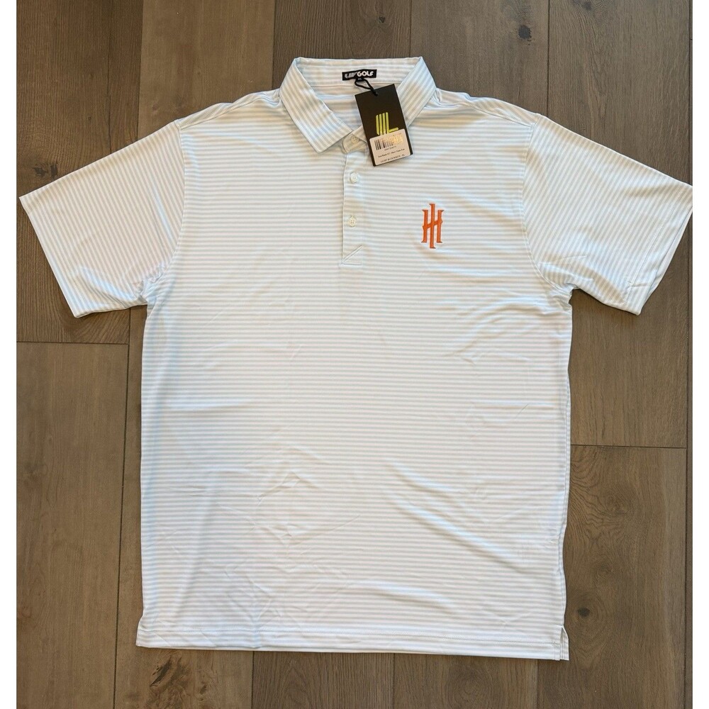 NWT LIV Golf Iron Heads GC Striped Polo Shirt Mens XL Light Blue White Kevin Na